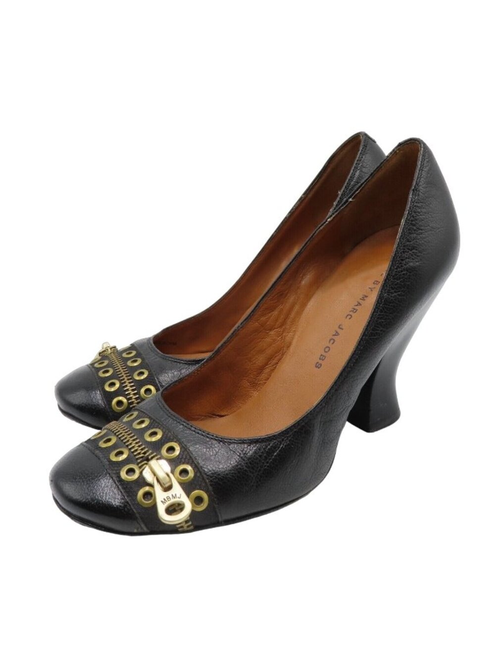 Marc Marc Jacobs Womens 6.5 US 37 EU Gold Grommet Zipper Y2K Heels Pumps Shoes